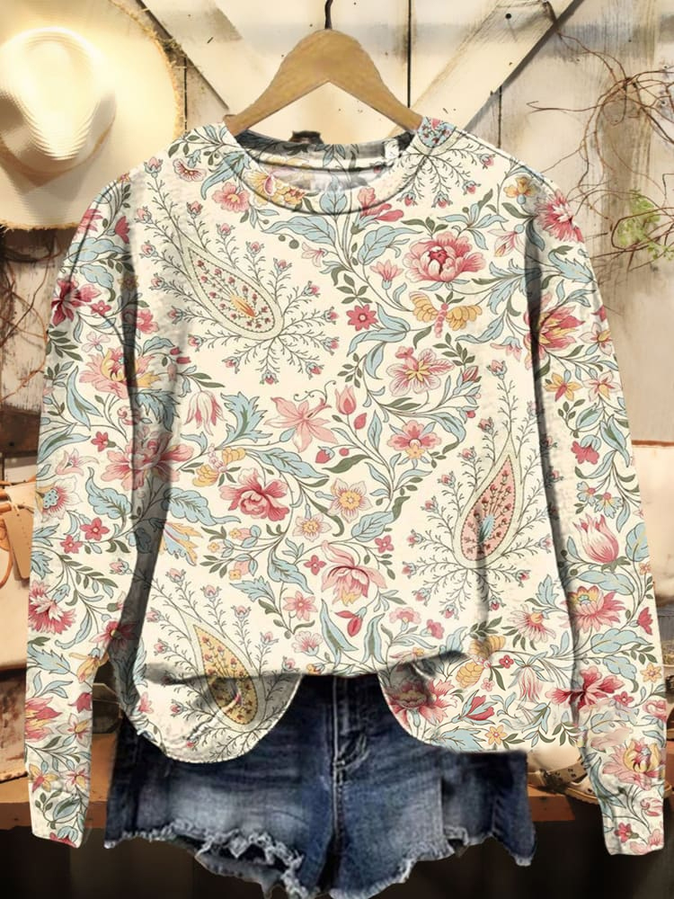 Vintage Paisley Floral Print Casual Sweatshirt