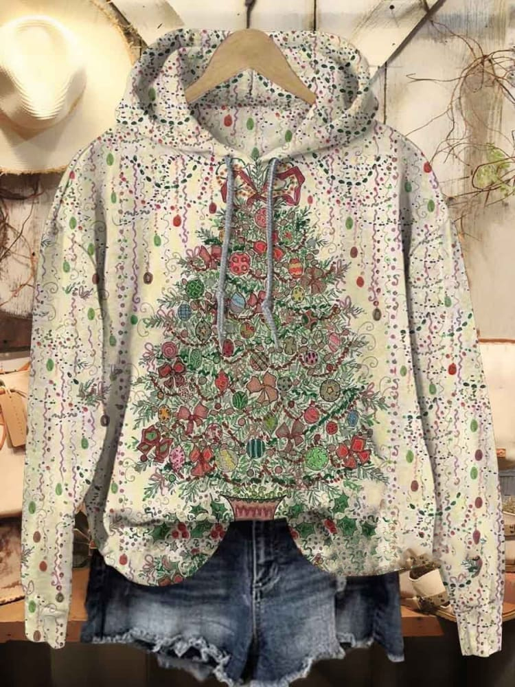 Women's Christmas Tree Art Print Casual Sweatshirt