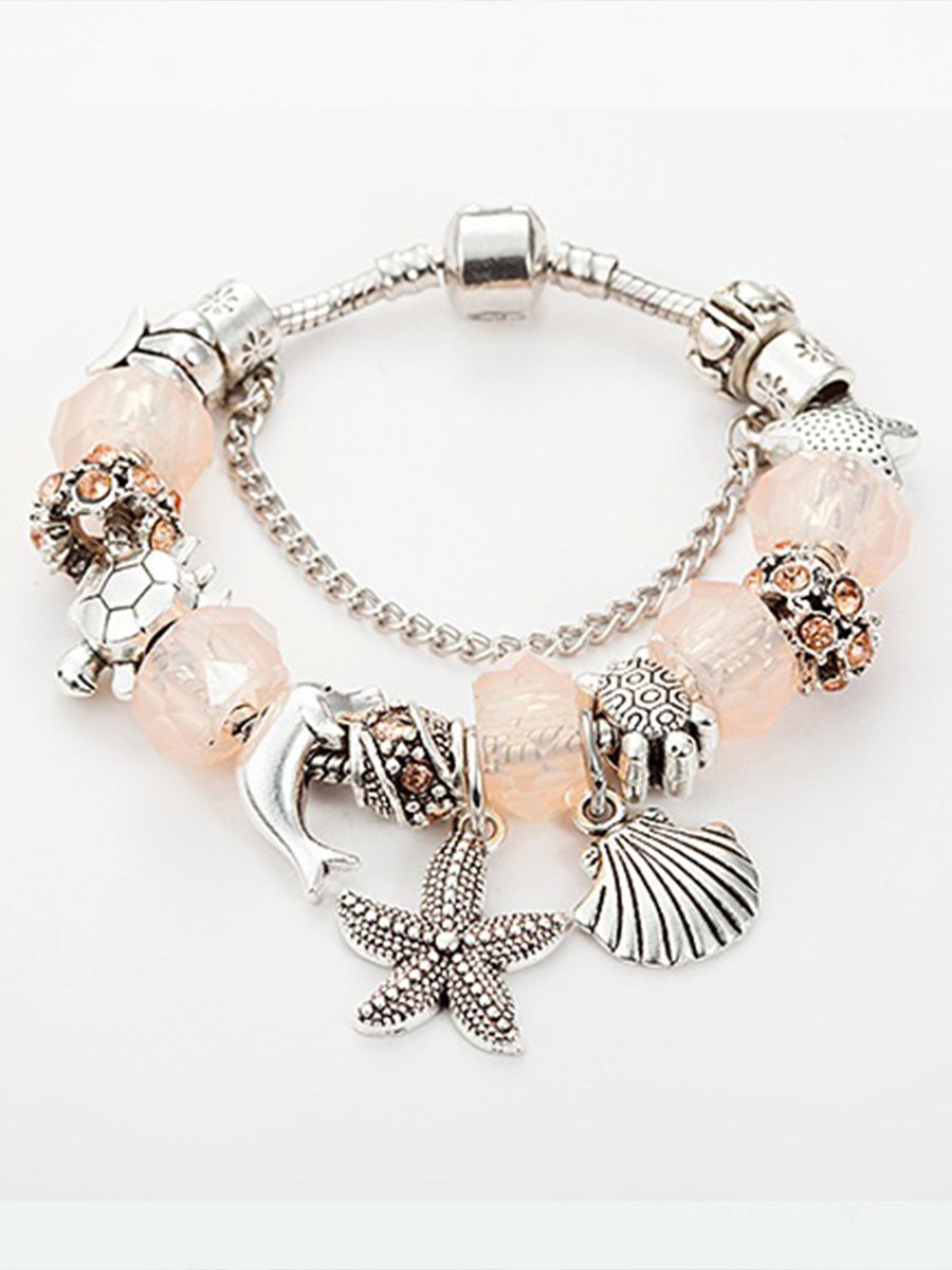 Women's Vacation Style Fashion Turtle Dolphin Starfish Big Hole Beaded DIY Bracelet