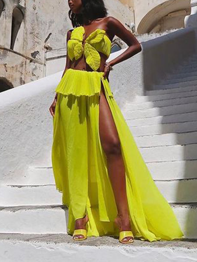 Beach Vacation Solid Color Swimsuit And Skirt