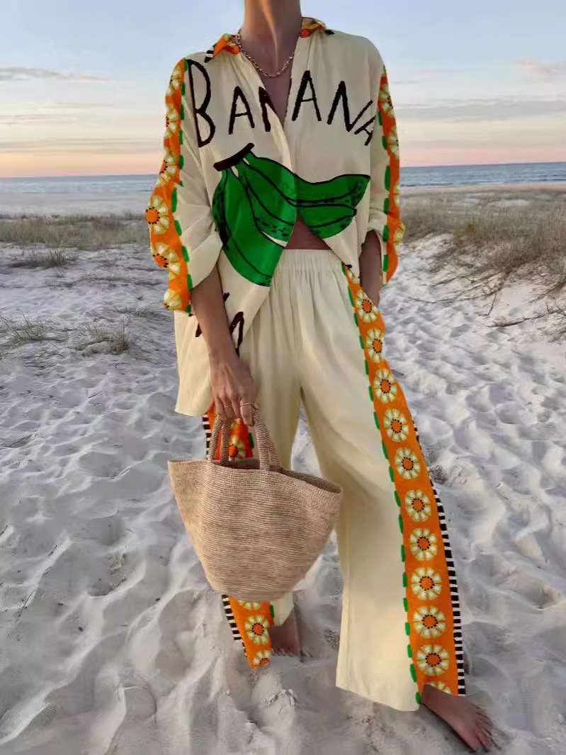 Funny Banana Print Two Piece Set