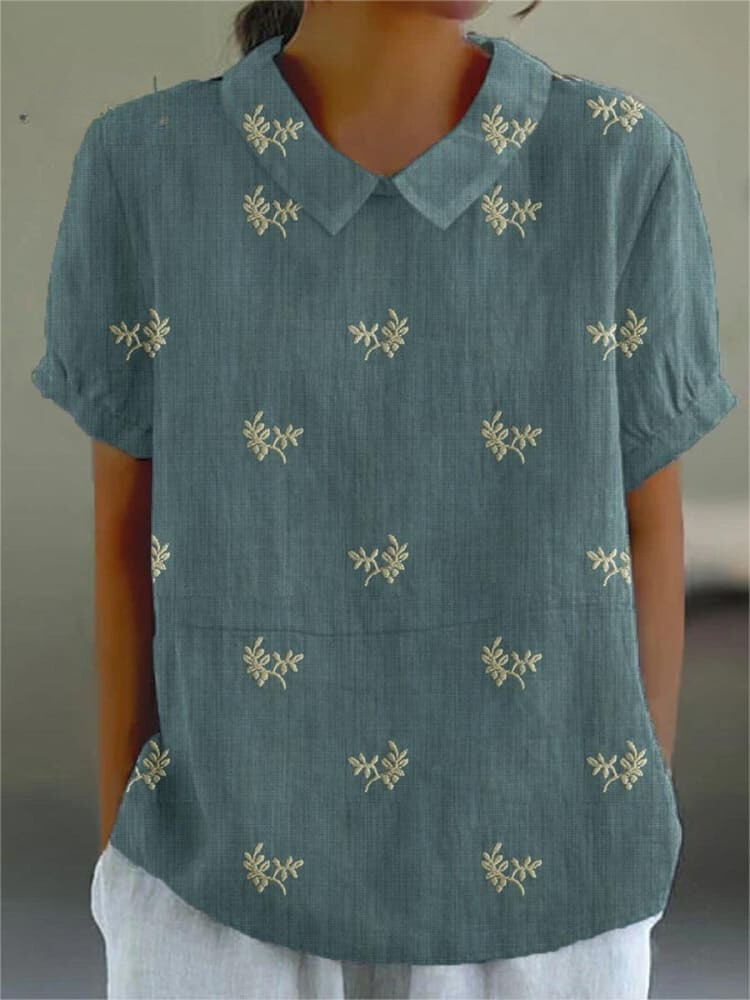 Women's Flowers And Leaves Casual Cotton And Linen Shirt