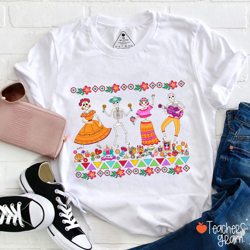 Dancing Skeleton Dia De Los Muertos Spanish Teacher T-Shirt