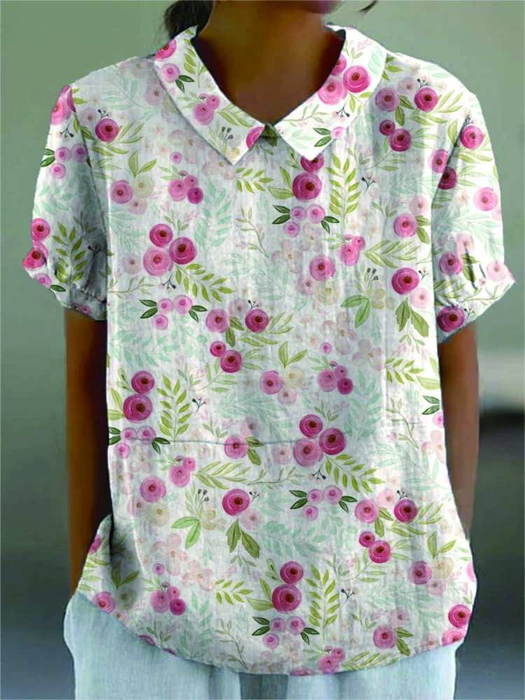 Women's Floral  Print Casual Cotton And Linen Shirt