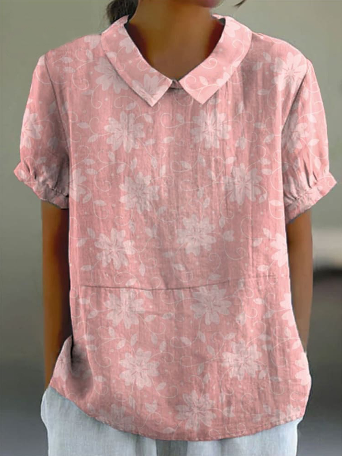 Women's Floral  Print Casual Cotton And Linen Shirt
