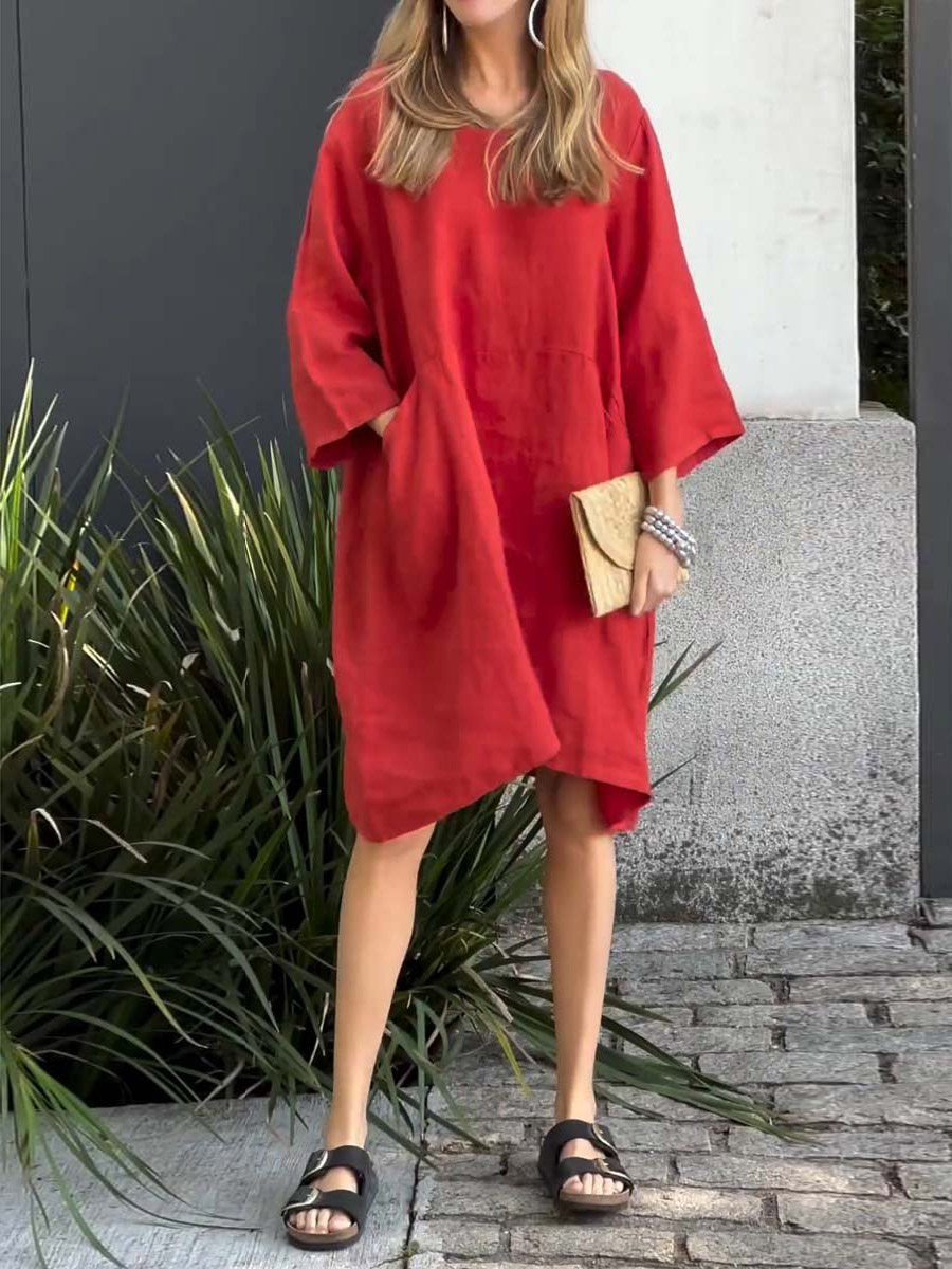 Women Casual solid color cotton and linen dress