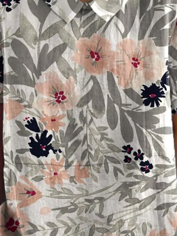 Women's Flower Art Print Casual Cotton And Linen Shirt