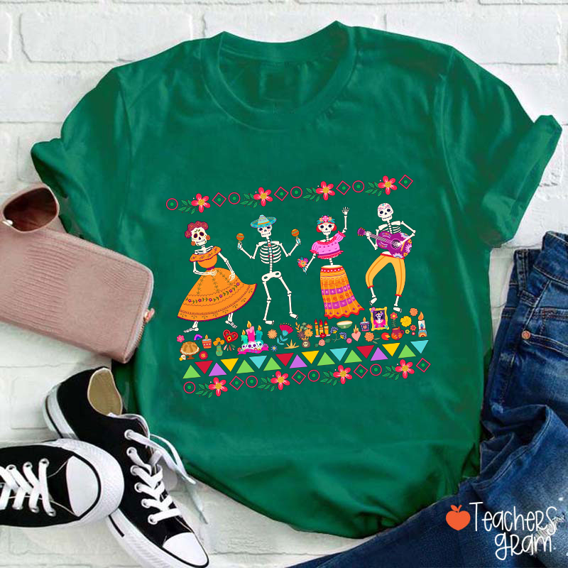 Dancing Skeleton Dia De Los Muertos Spanish Teacher T-Shirt