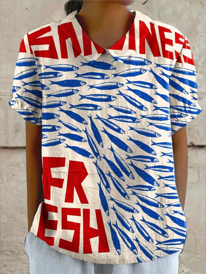 Women's Vintage Fish Art Print Flowy Dress