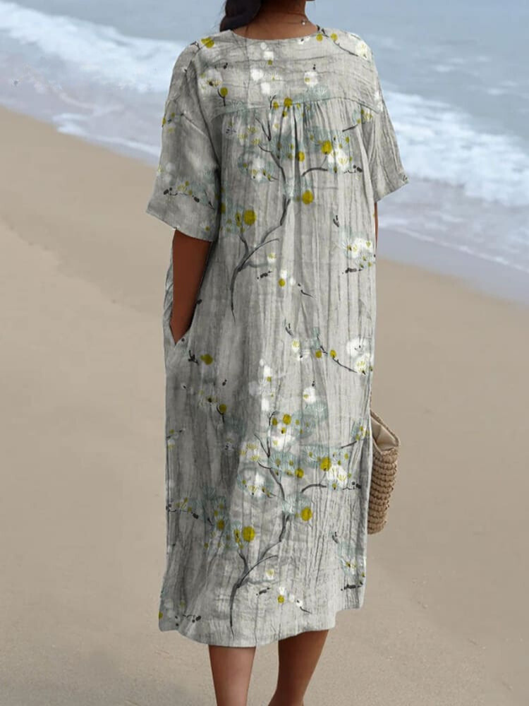 Women's Vintage Floral Art Print Casual Flowy Dress