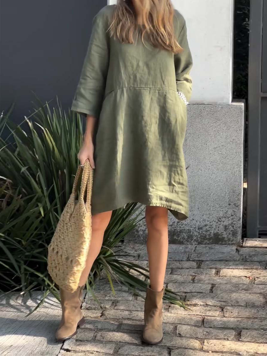 Women Casual solid color cotton and linen dress