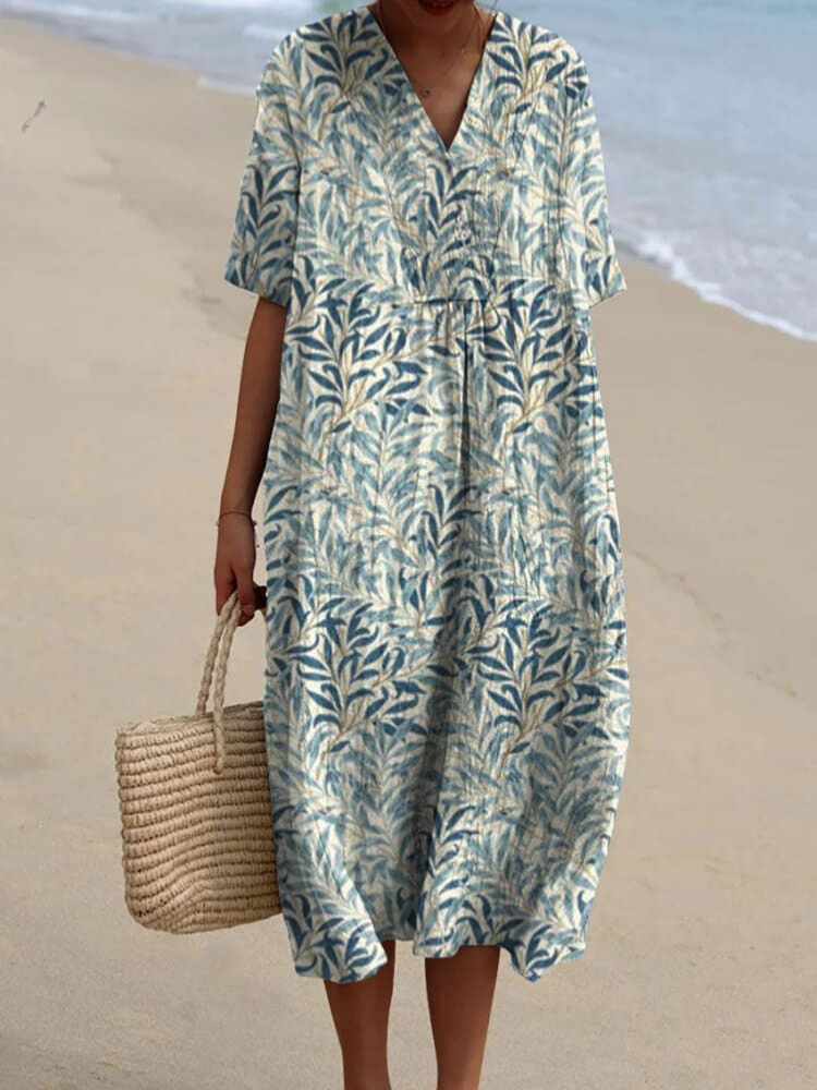 Women's Vintage Floral Art Print Casual Flowy Dress