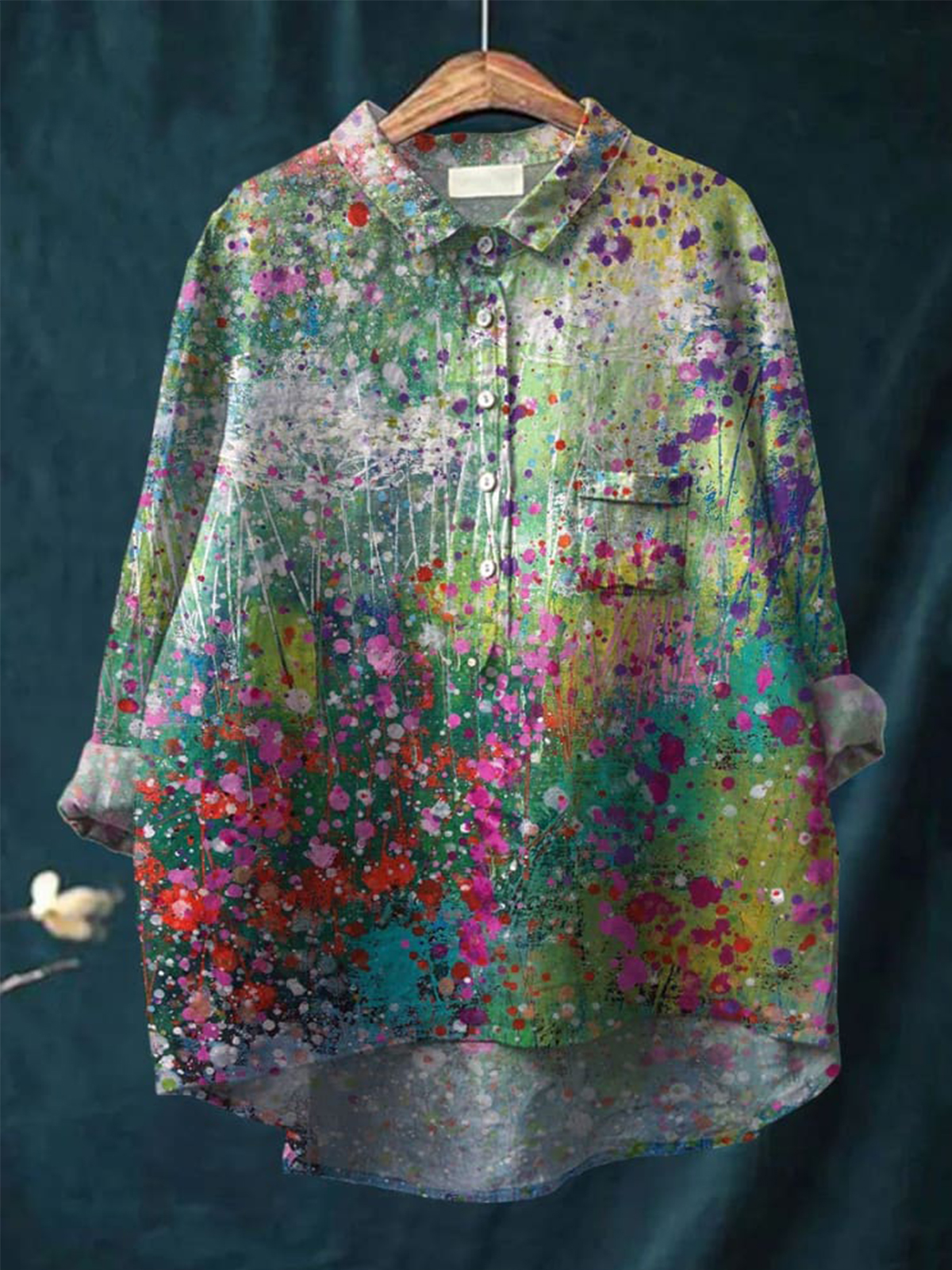 Women's Flower Abstrct Painting Art Print Casual Cotton And Linen Shirt
