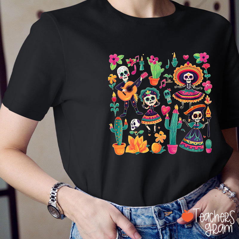 Day Of The Dead Floral Spanish Teacher T-Shirt