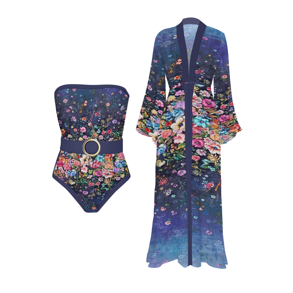 Bandeau Printed One Piece With Kimono 2403000116