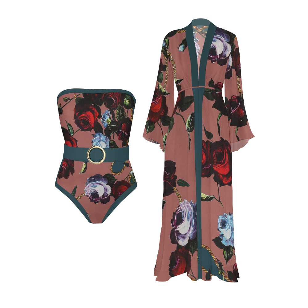 Bandeau Printed One Piece With Kimono 2403000135