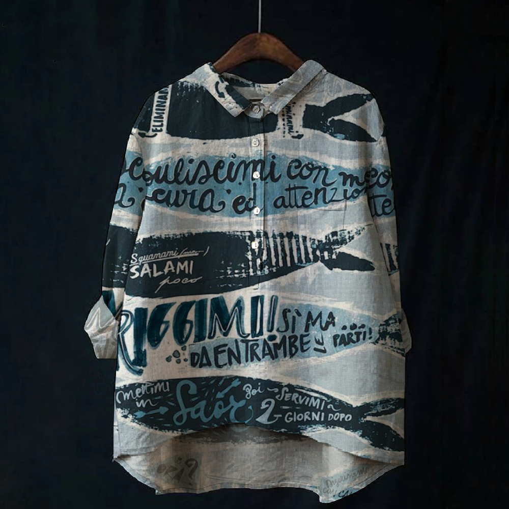 Women's Print Casual Cotton And Linen Shirt