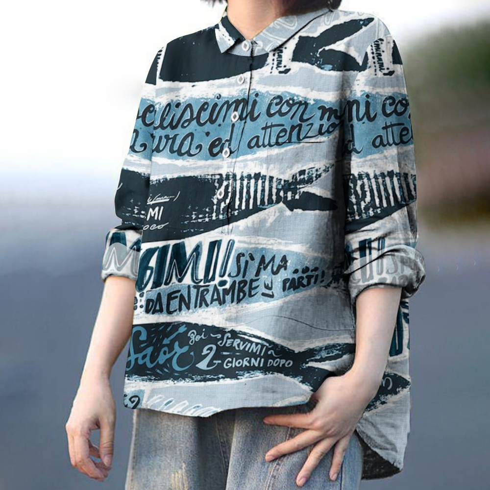 Women's Print Casual Cotton And Linen Shirt