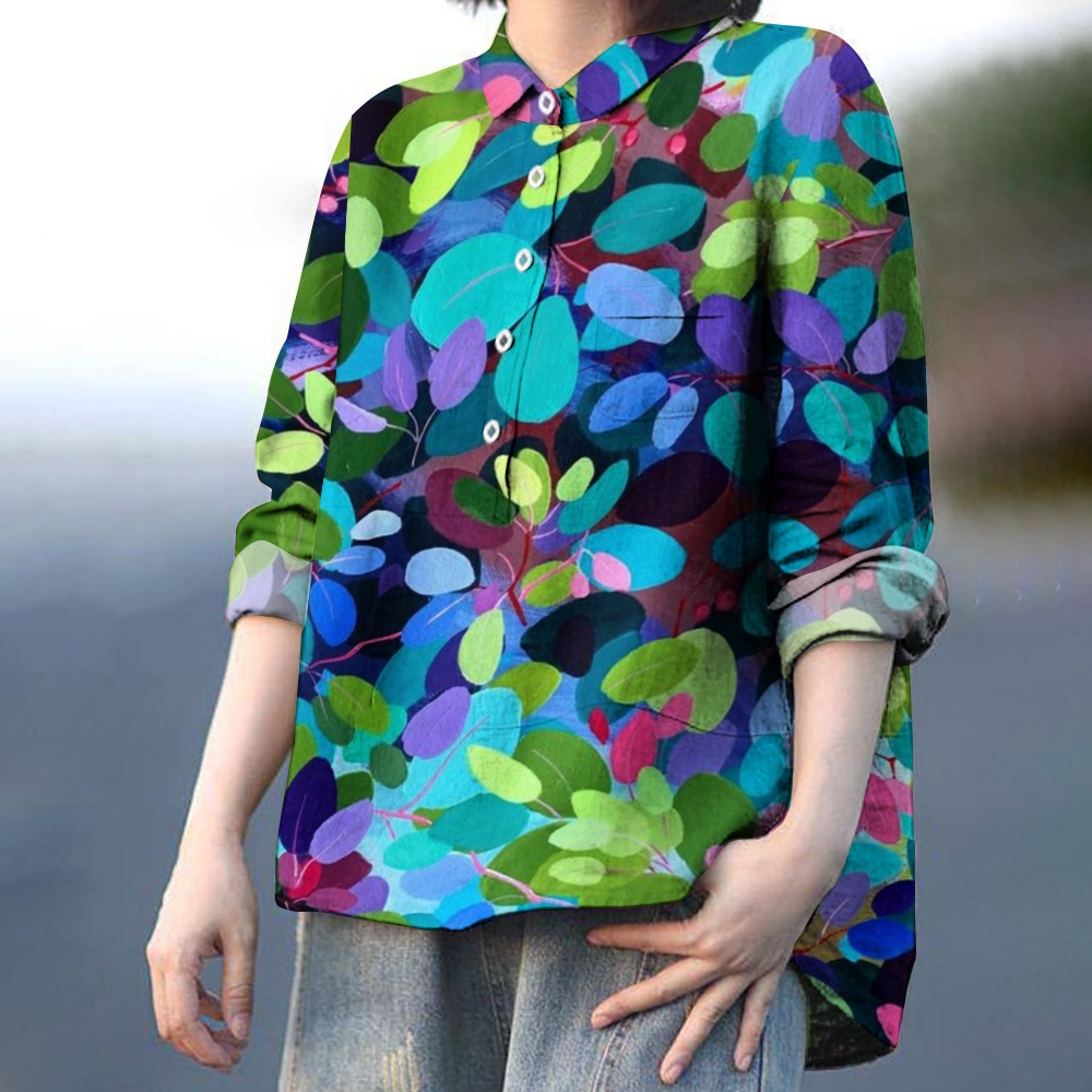 Women's Print Casual Cotton And Linen Shirt