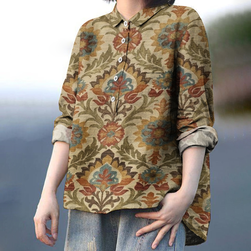 Women's Print Casual Cotton And Linen Shirt