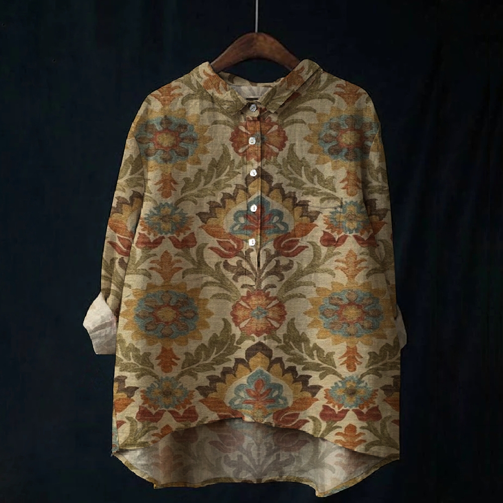 Women's Print Casual Cotton And Linen Shirt