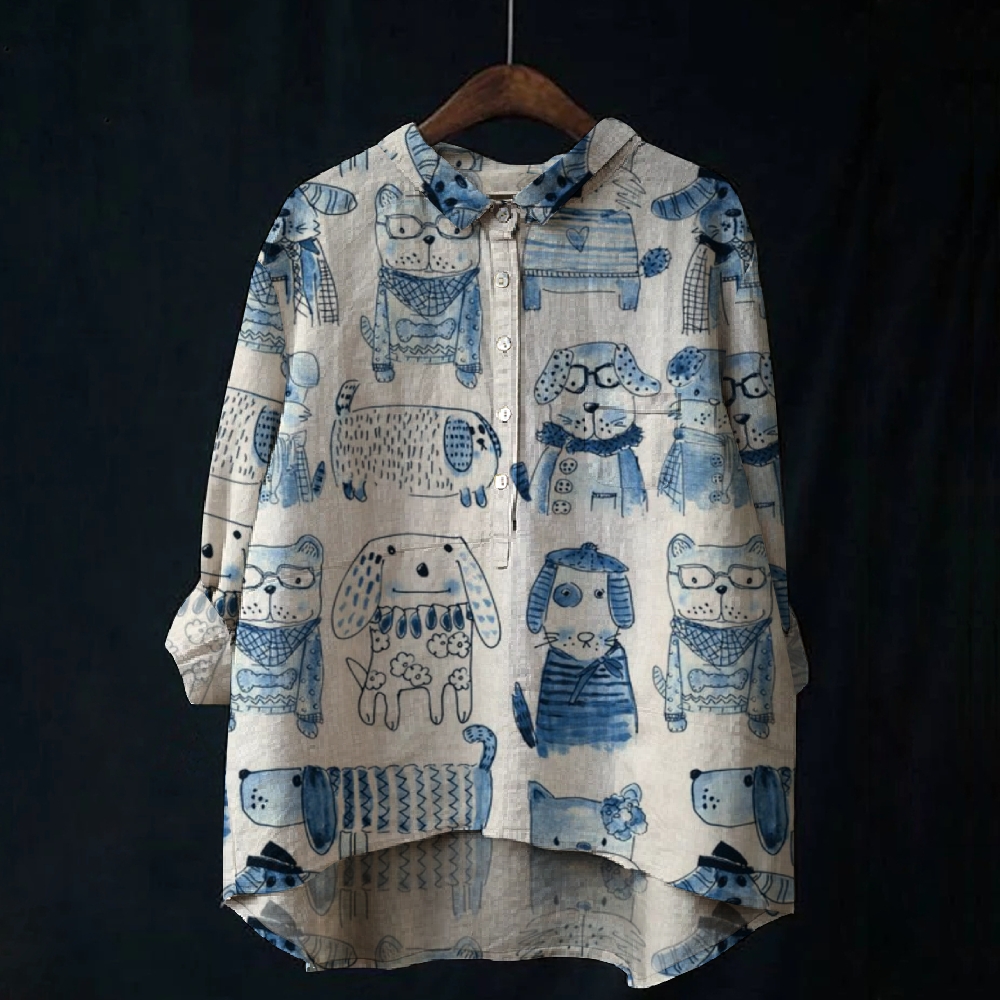 Women's Print Casual Cotton And Linen Shirt