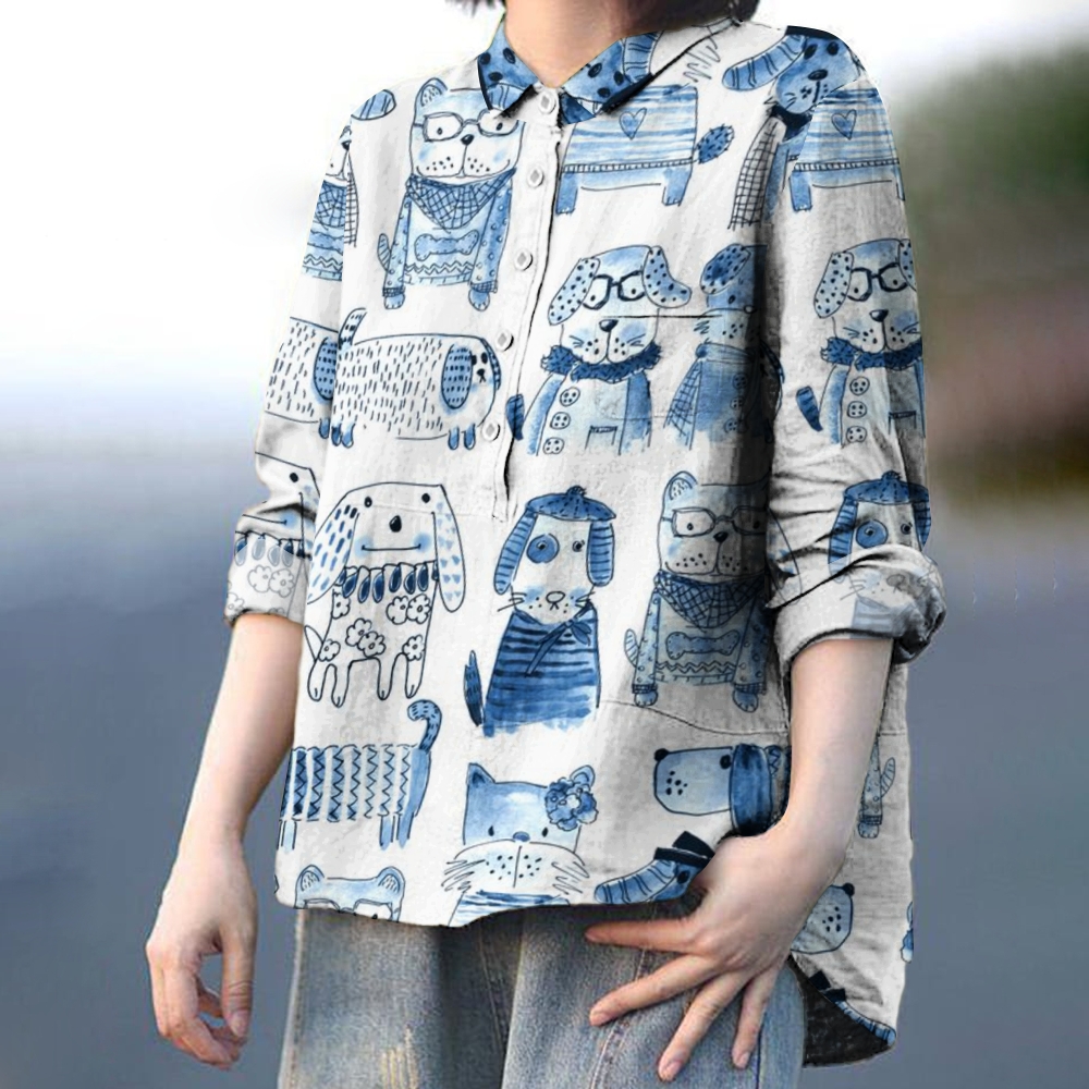 Women's Print Casual Cotton And Linen Shirt