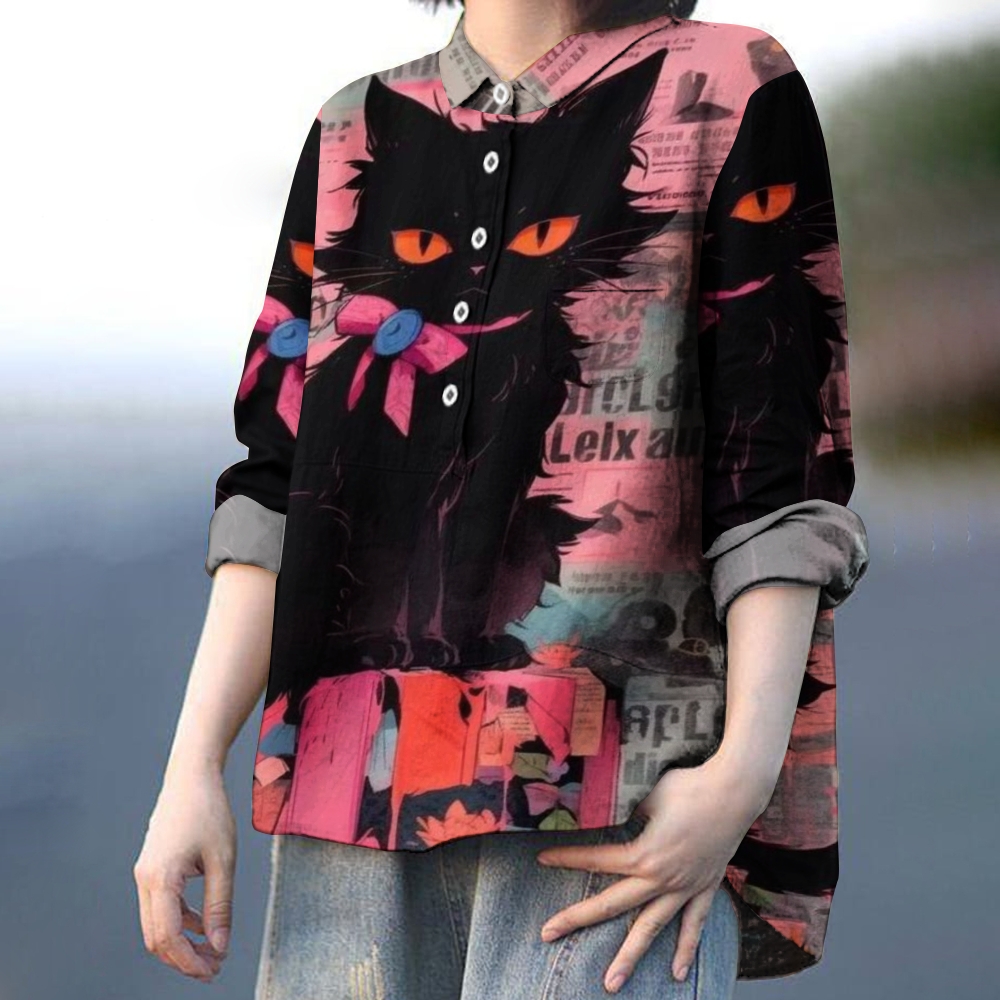 Women's Print Casual Cotton And Linen Shirt