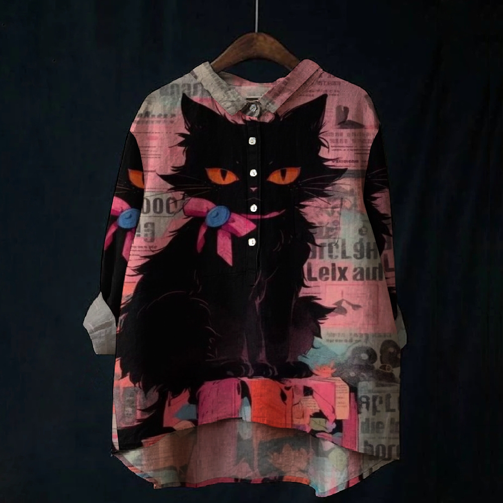 Women's Print Casual Cotton And Linen Shirt