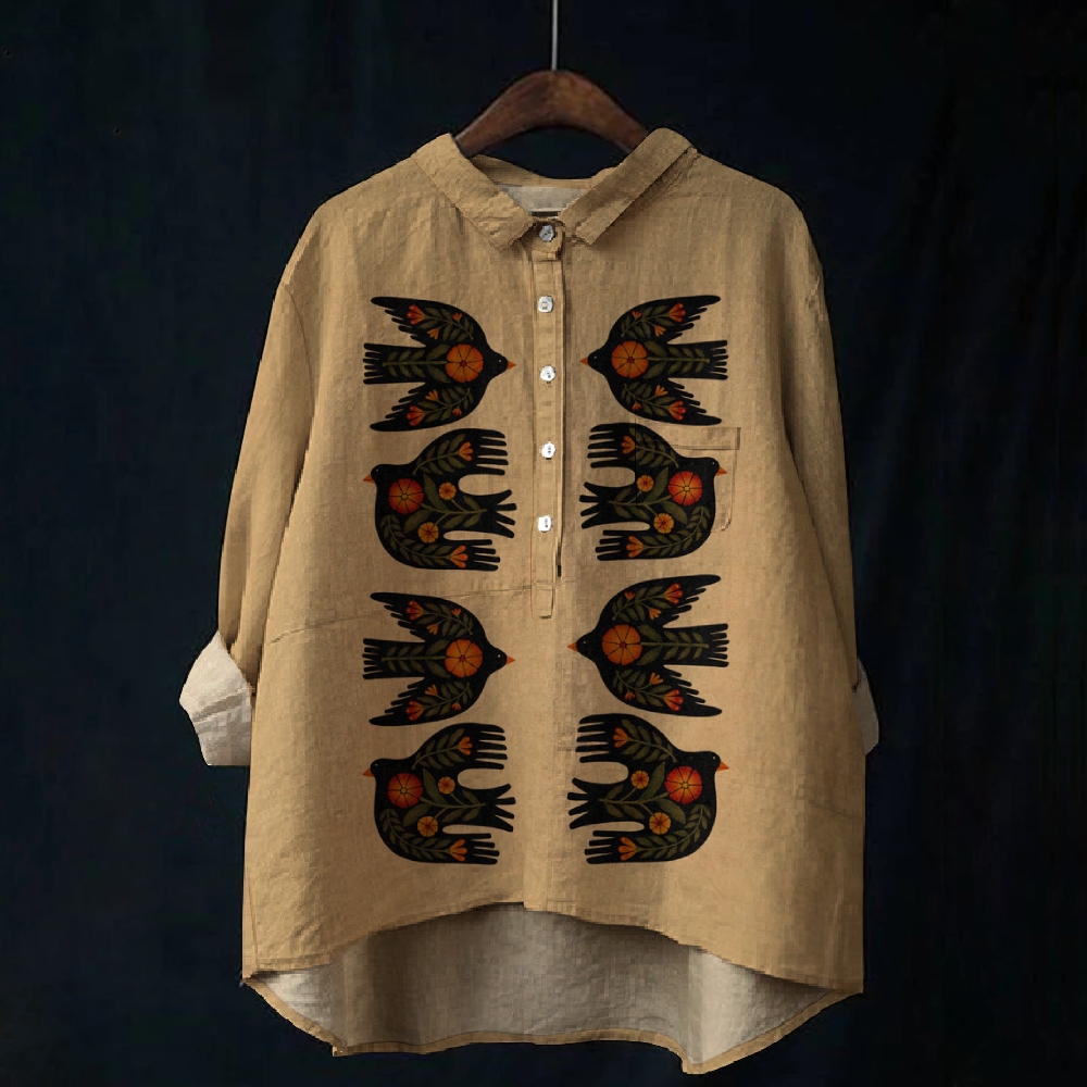 Women's Print Casual Cotton And Linen Shirt