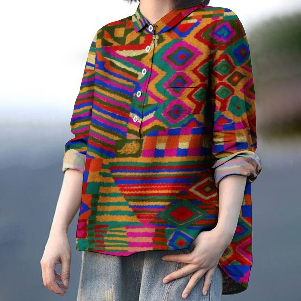 Women's Print Casual Cotton And Linen Shirt