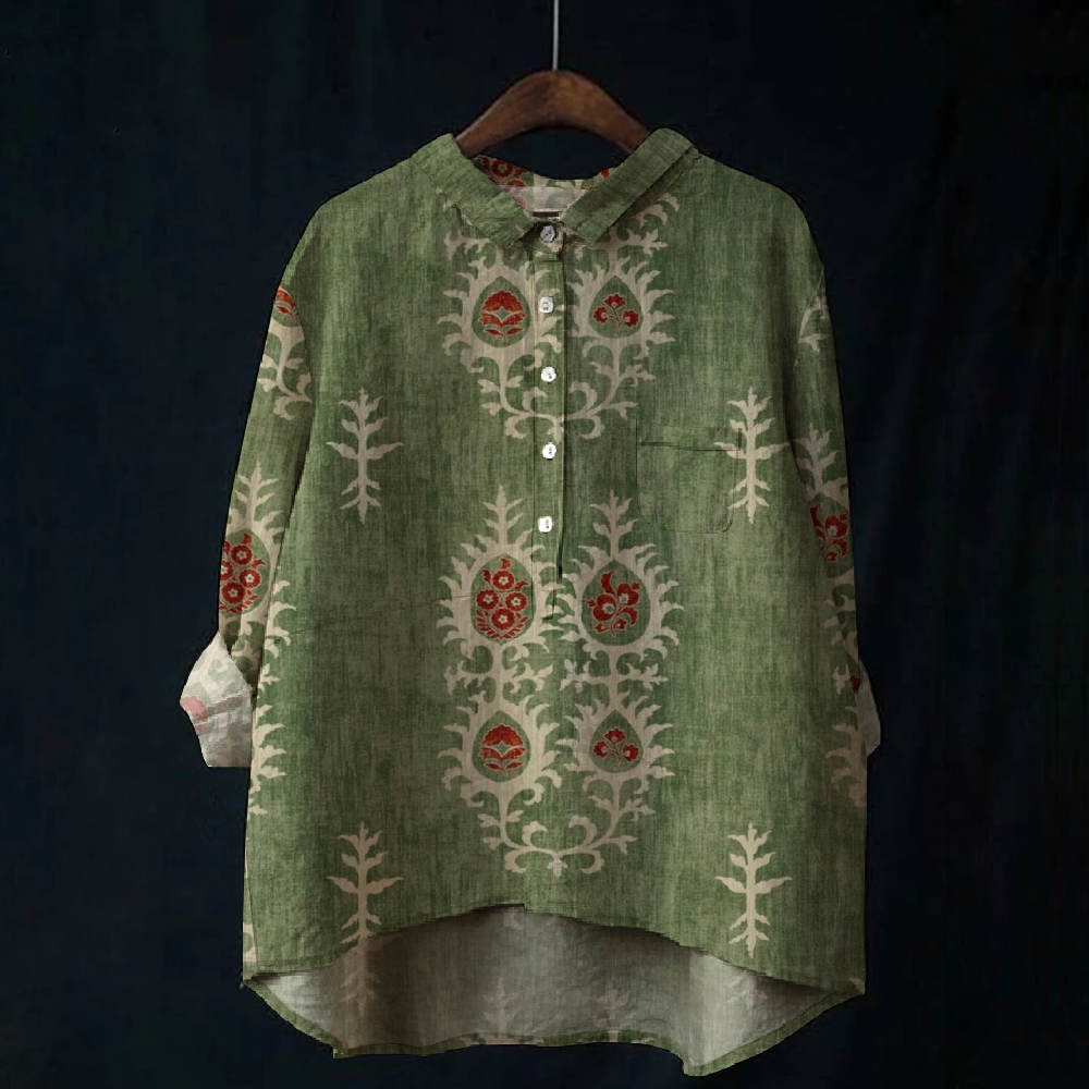 Women's Print Casual Cotton And Linen Shirt