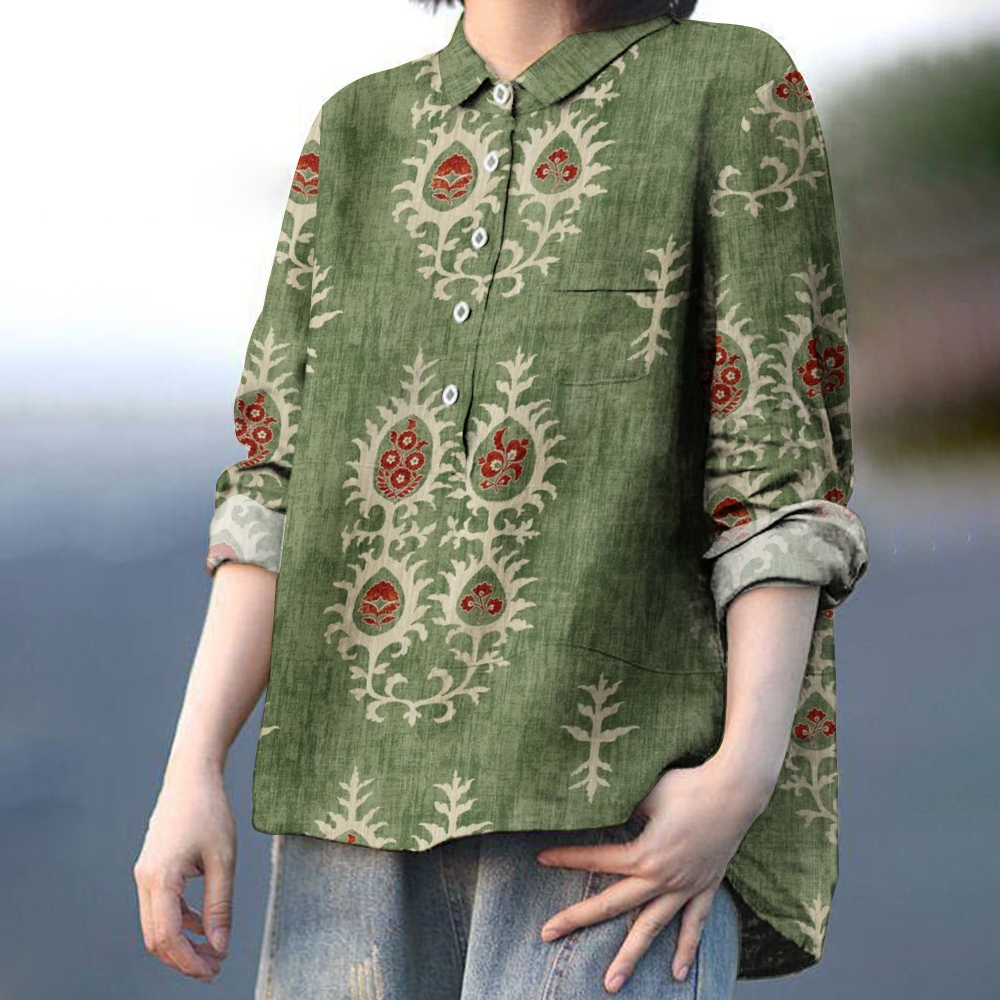 Women's Print Casual Cotton And Linen Shirt