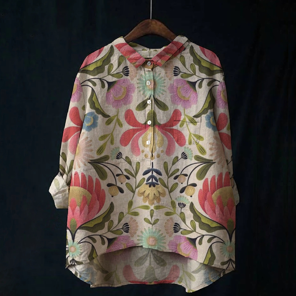 Women's Print Casual Cotton And Linen Shirt