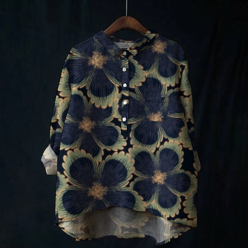 Women's Print Casual Cotton And Linen Shirt 2407002081