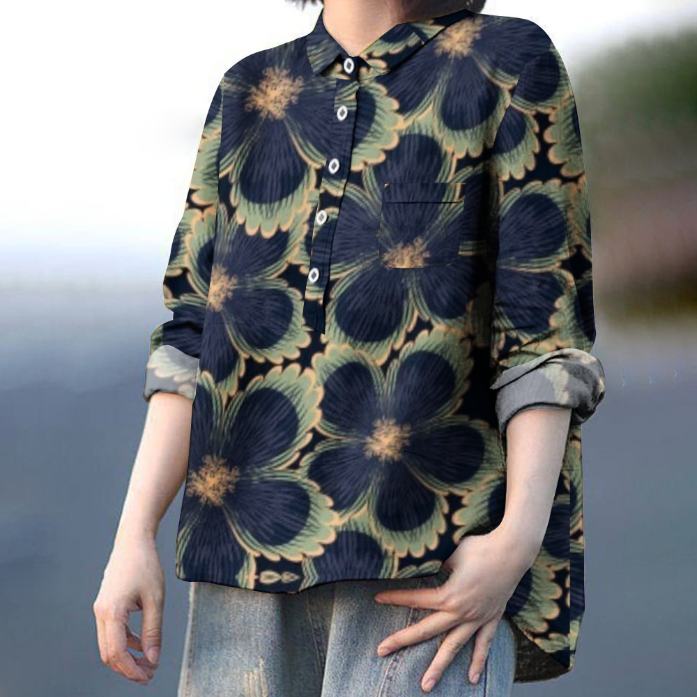 Women's Print Casual Cotton And Linen Shirt 2407002081