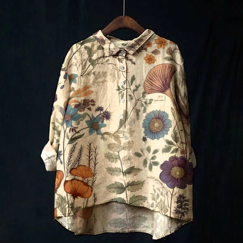 Women's Retro Floral Print Casual Cotton And Linen Shirt