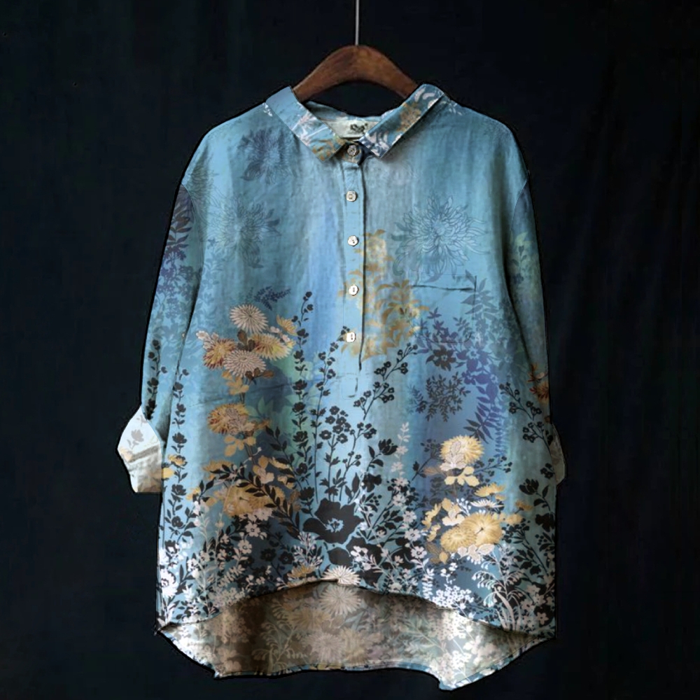 Women's Retro Floral Print Casual Cotton And Linen Shirt