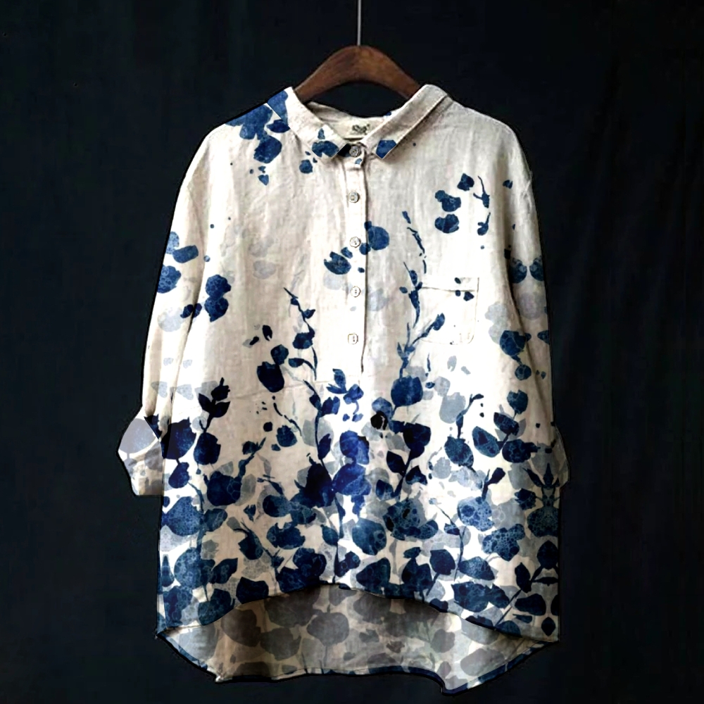 Women's Retro Floral Gradient Print Casual Cotton And Linen Shirt
