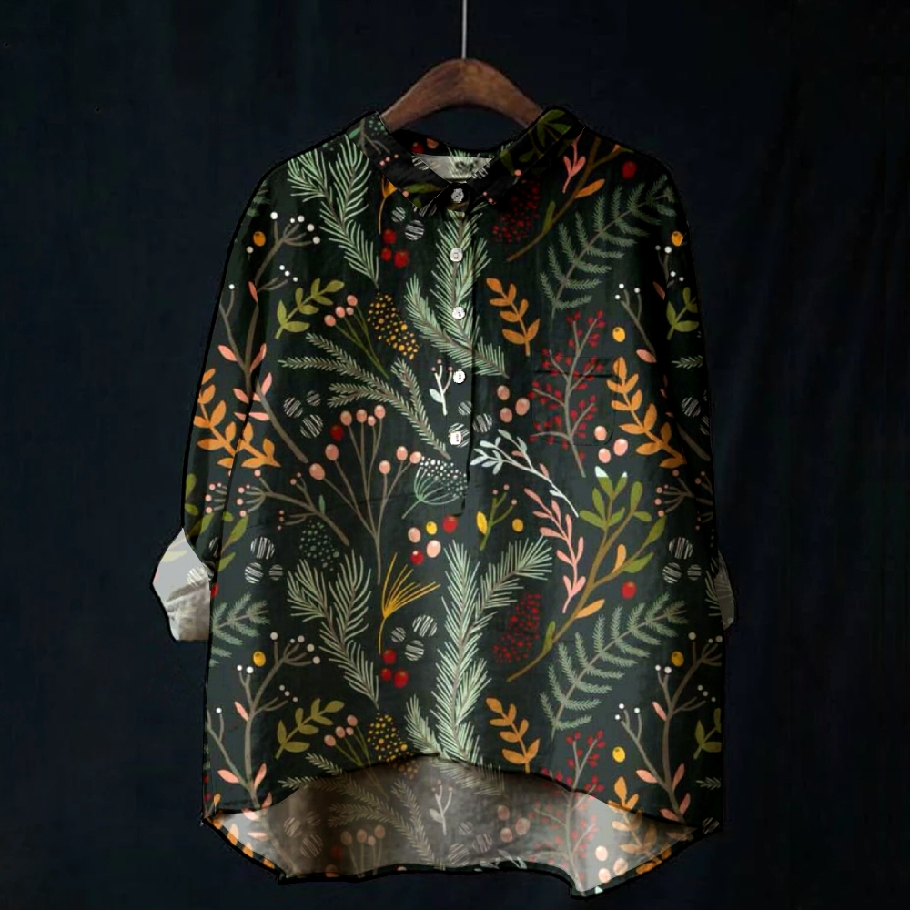 Women's Retro Floral Print Casual Cotton And Linen Shirt