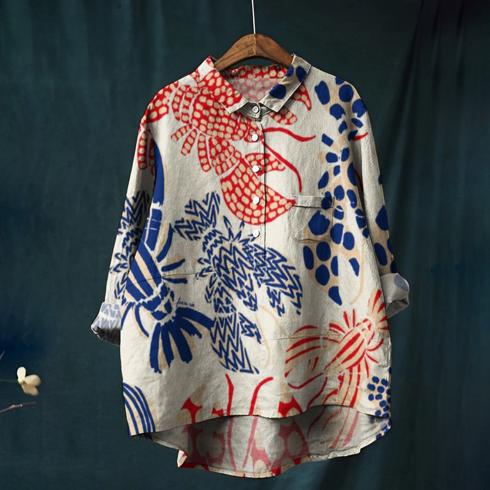 Women's Lobster Print Casual Cotton And Linen Shirt