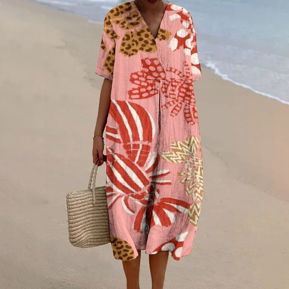 Women's Lobster Print Flowy Cotton And Linen Dress