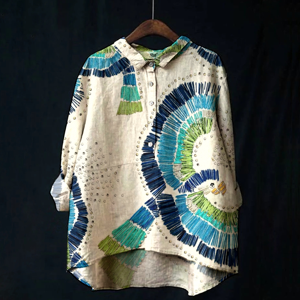 Women's Vintage Colorblock Bird Print Casual Cotton And Linen Shirt