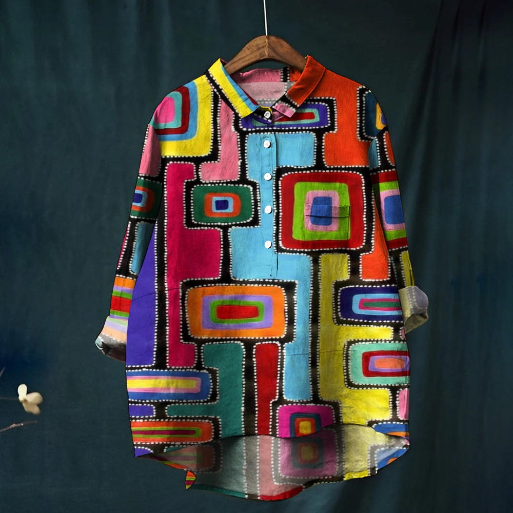 Women's Print Casual Cotton And Linen Shirt