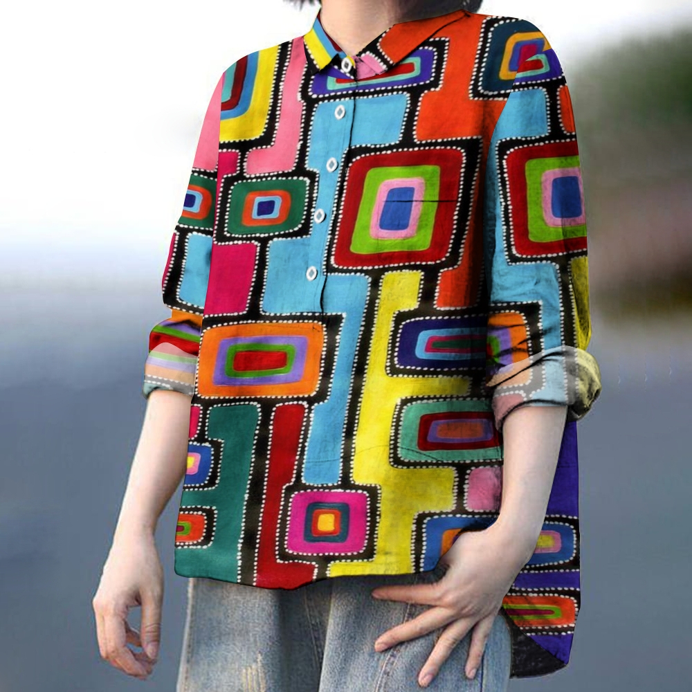 Women's Print Casual Cotton And Linen Shirt