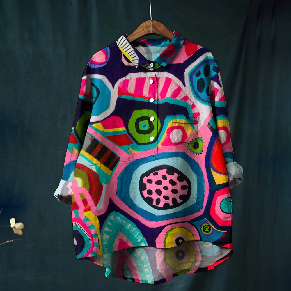 Women's Print Casual Cotton And Linen Shirt