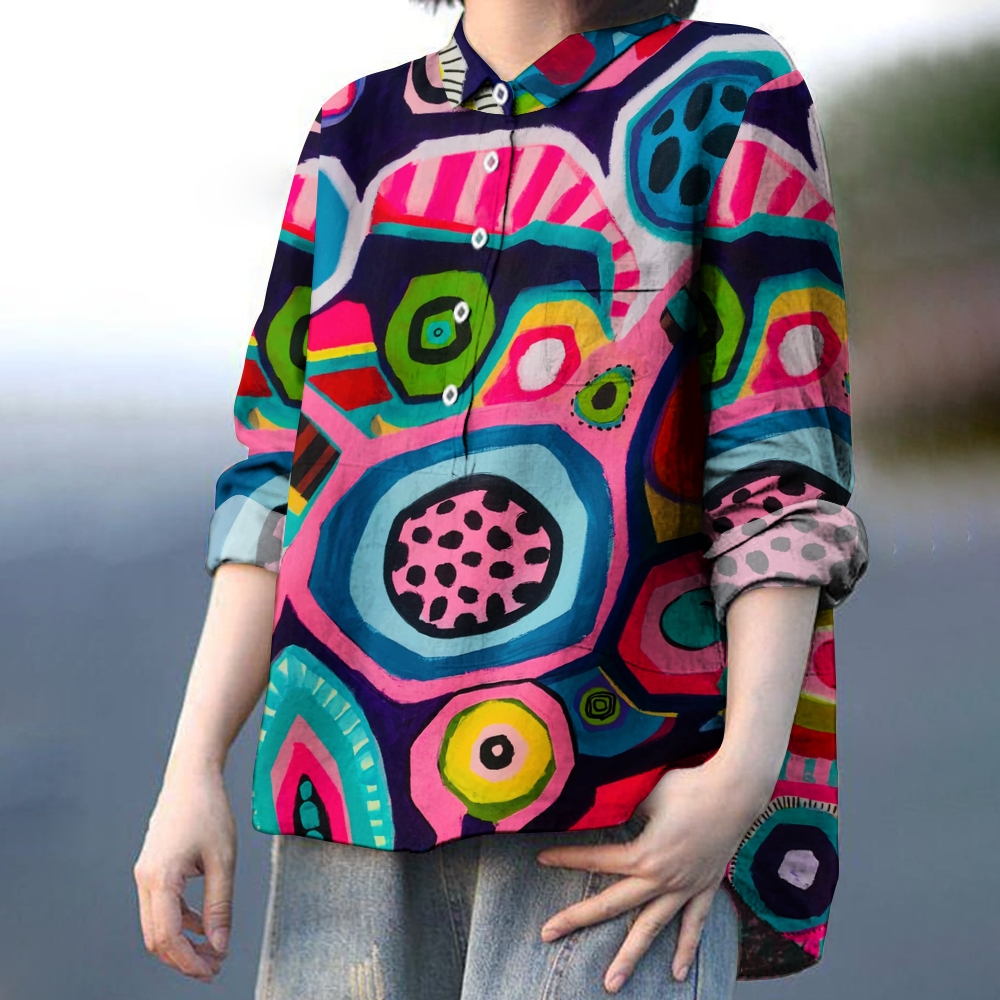 Women's Print Casual Cotton And Linen Shirt