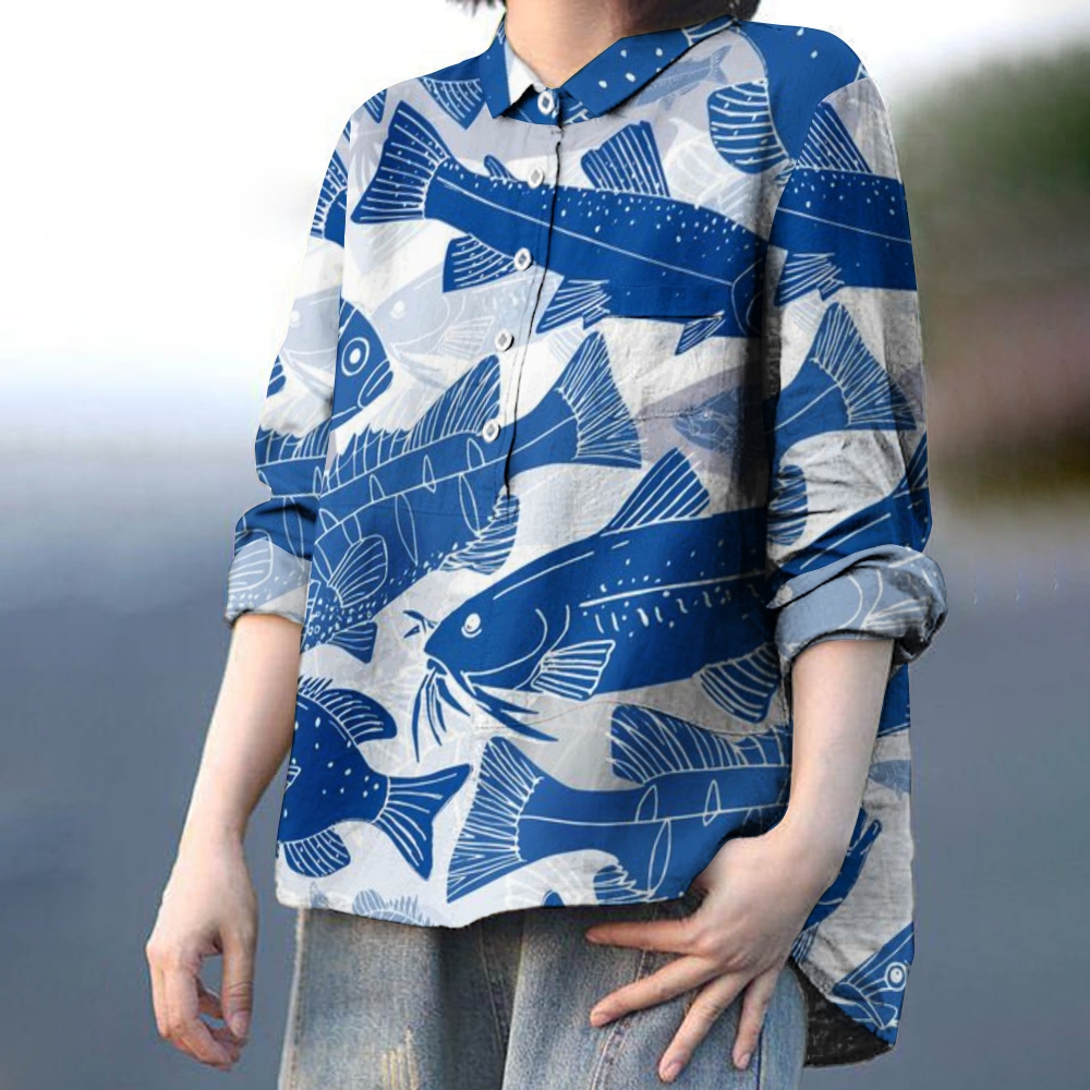 Women's Print Casual Linen Shirt