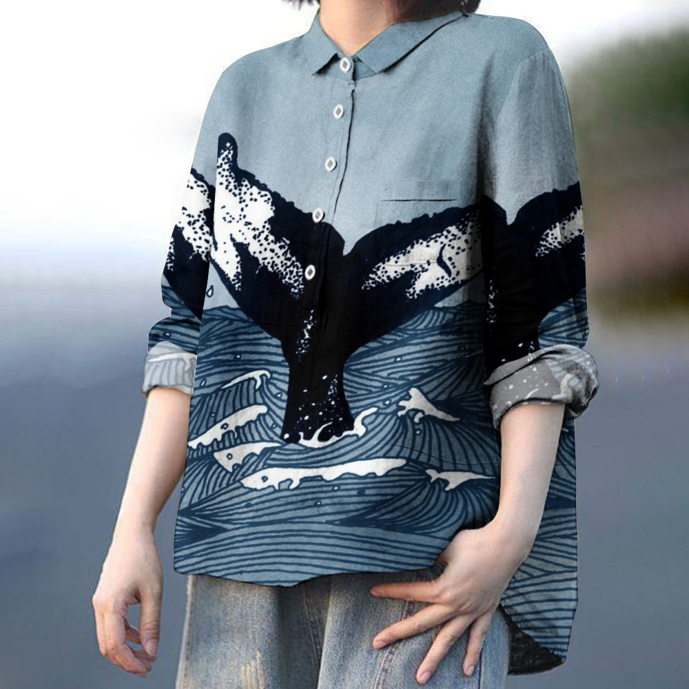 Women's Print Casual Linen Shirt 2407003886