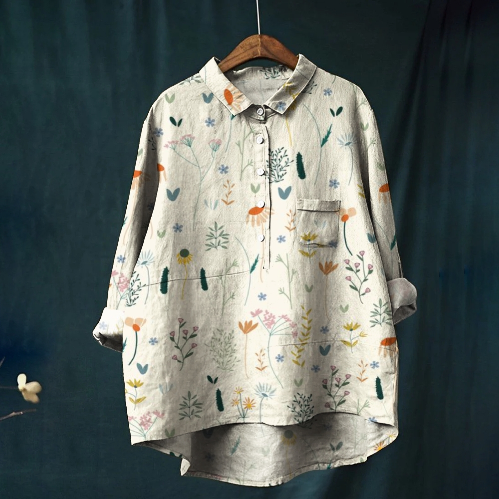 Women's Print Casual Cotton And Linen Shirt